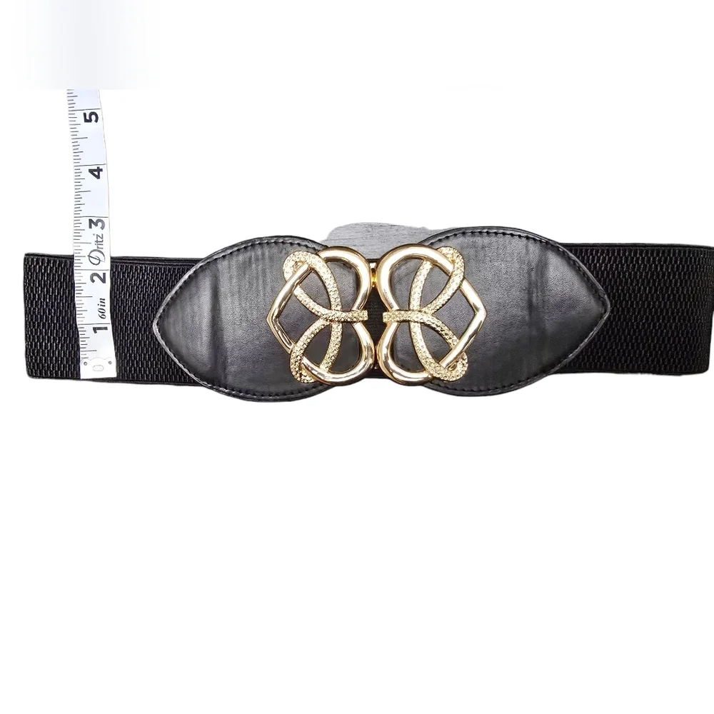 Elegant Black and Gold Elastic Women's Belt One Size‎